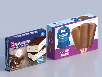 Delicious Cookie Cream Ice Cream Sandwiches And Fudge Bars Frozen Treats 3d model