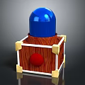Wooden Cube Device with Blue Sphere Top Yellow Corners Red Dot and White Edge Lines