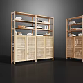 Modern Wooden Bookcase with Multiple Shelves and Lattice Door Cabinets Holding Books and Decorative Items