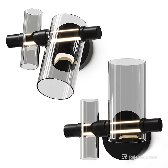 Modern Wall Lamp With Transparent Glass Tubes Black Metal Frame And Illuminated Light 3d model 