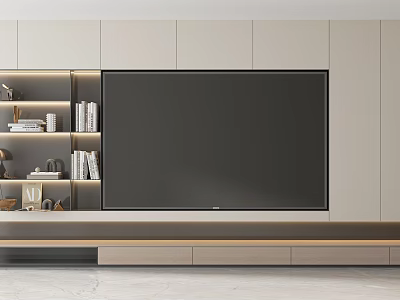 Modern TV Wall Cabinet Design With LED Lighting And Open Shelves Storage 3d model
