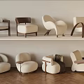Various Designed Chairs With Wooden Frames And Fabric Cushions Displayed On Shelves And Floor