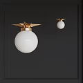 Modern White Spherical Ceiling Lights With Golden Leaf Shaped Top On Dark Wall 3d model