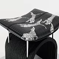 Modern Decorative Stool With Leopard Print And Black Striped Surface And Metal Legs