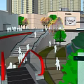 Modern Urban High Rise Buildings With Green Spaces And Road Networks