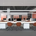 Modern Public Office Space With Open Layout Desks Ergonomic Chairs And Computers 3d model