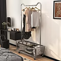 Metal Clothes Rack With Hanging Clothes And Storage Basket In Bedroom
