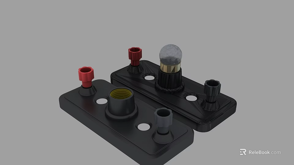 Black Plastic Base Components With Red Gray Knobs And Metal Parts 3d model