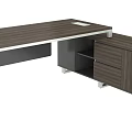 Modern Office Desk With Wooden Top Metal Frame And Side Storage Shelves