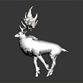 White Deer like Game and Movie Character with Large Antlers and Fluffy Fur