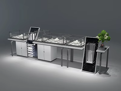 Modern Jewelry Store with Glass Display Cases and Elegant Jewelry Displays and Green Plant Decoration 3d model