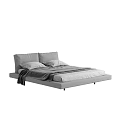 Modern Double Bed With Gray Upholstered Headboard And Soft Bedding Set 3d model