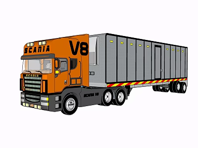 Scania V8 Truck Orange Cab With Grey Cargo Container And Commercial Design 3d model