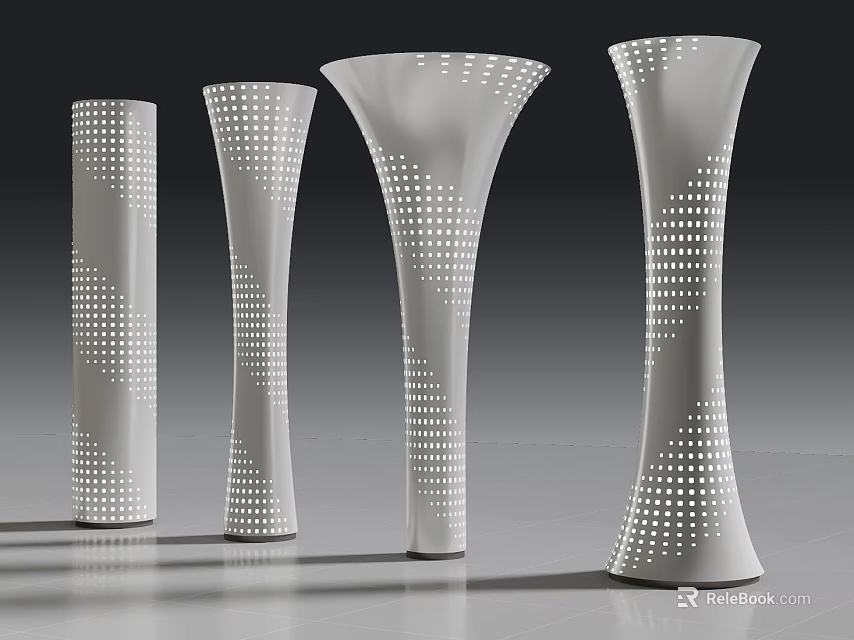 Modern White Decorative Columns With Perforated Dots In Various Shapes 3d model 