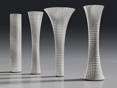Modern White Decorative Columns With Perforated Dots In Various Shapes 3d model
