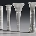 Modern White Decorative Columns With Perforated Dots In Various Shapes 3d model
