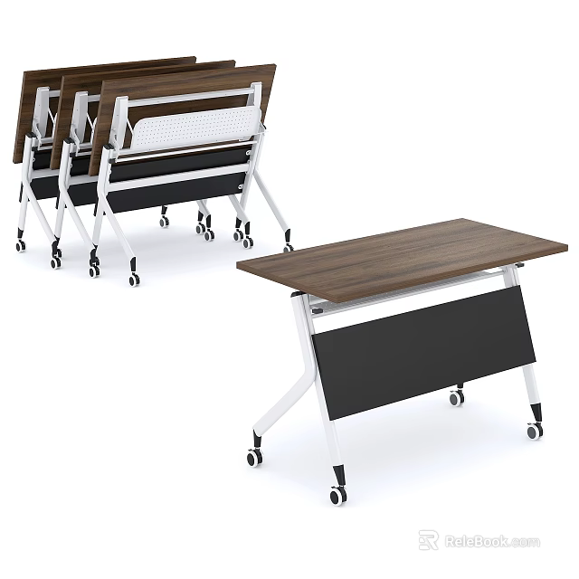 Modern Conference Table With Wooden Top Metal Frame And Rolling Wheels For Office Use 3d model 
