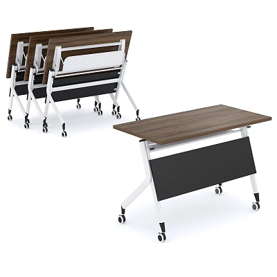 Modern Conference Table With Wooden Top Metal Frame And Rolling Wheels For Office Use 3d model