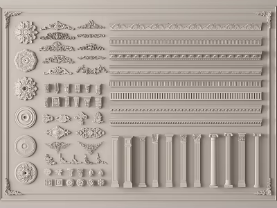 Intricate Carved Decorative Moldings Columns And Ornate Patterns For Interior Design 3d model