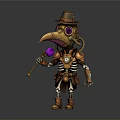 Steampunk Skeleton Man With Brown Hat Purple Eye And Staff With Purple Orb