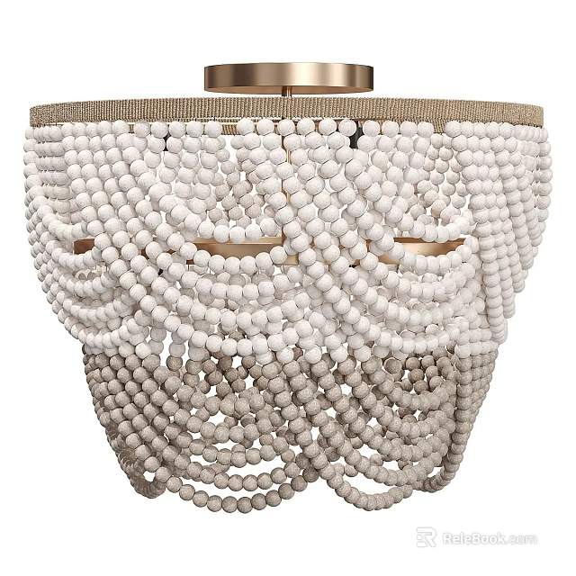 Layered White Beaded Chandelier With Gold Top And Elegant Home Decor 3d model 