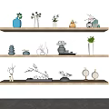 Various Modern Decorative Vases With Flowers And Green Plants On Wooden Shelves