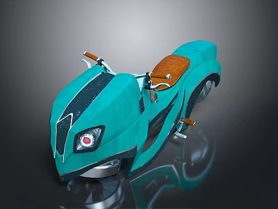 Turquoise Motorcycle with Brown Seat Streamlined Body and Unique Headlight Design 3d model