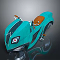 Turquoise Motorcycle with Brown Seat Streamlined Body and Unique Headlight Design