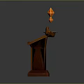 Traditional Roof Ornament With Curved Decorations Carved Panel And Three Glowing Diamond Shapes On Top