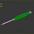 Green Military Bomb With Yellow Stripes And Text Markings On Cylindrical Body