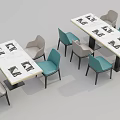 Modern Minimalist Dining Table Set With Marble Top And Blue Gray Chairs 3d model