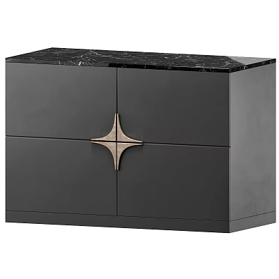 Modern Black Console Cabinet With Marble Top And Gold Star Shaped Handle 3d model