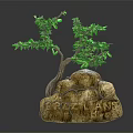 Decorative Landscape Ornament With Stone Base And Green Miniature Trees