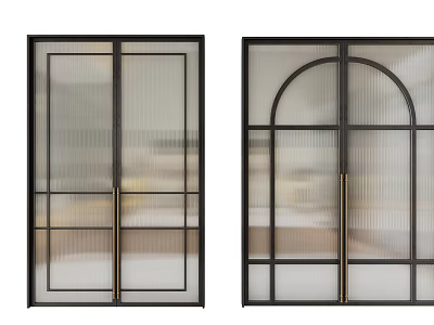 Modern Sliding Doors with Black Frame Golden Handles Glass Panels and Arch Design 3d model