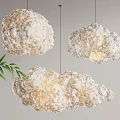 Three Modern Textured Cloud Pendant Lights with Bamboo Leaves in Minimalist Space 3d model