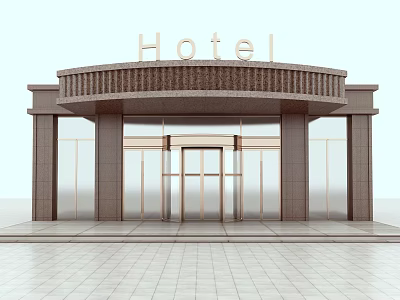 Hotel Main Entrance Gate With Glass Doors And Brown Facade Design 3d model