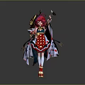 Red Haired Character Wearing Red Heart Patterned Dress With Decorative Outfit And Butterfly Creature