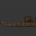 Traditional Handmade Wooden Boat With Wooden Crate And Rowing Frame On Deck