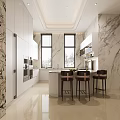 Modern Kitchen Interior With White Cabinets Marble Countertops And Built-in Ovens
