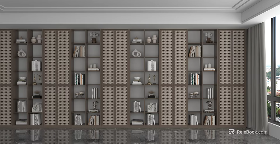 Modern Multi layer Wooden Storage Shelving Unit With Open Grid Design Displaying Books Decorative Items 3d model 