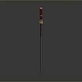 Decorative Sword With Red Hilt Yellow Blue Accents And Metallic Blade Design