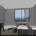 Modern Elegant SPA Sauna With Marble Walls Large Windows City View Bathtub And Massage Bed