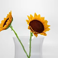 Decorative Ornament Set With Transparent Vase Two Sunflowers And Small Bottom Granules