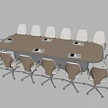 Modern Wooden Conference Table with Ergonomic Office Chairs and Digital Devices