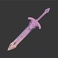 Fantasy Sword With Metallic Blade Red Hilt And Blue Decorative Design