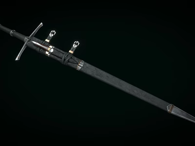 Antique Weapon Medieval Sword With Black Hilt Silver Fittings Leather Wrapping And Sharp Blade 3d model