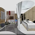 Modern SPA Sauna Interior Design With Stone Walls Cozy Bed And Soft Lighting
