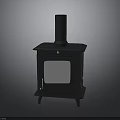 Modern Black Wood Stove With Chimney Glass Door And Compact Metal Structure Design