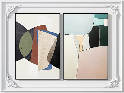 Abstract Paintings With Geometric Shapes And Various Colors In White Decorative Frames 3d model