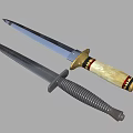 Two Tactical Knives With Wooden Handle Red Accents And Metal Spiral Grip Design